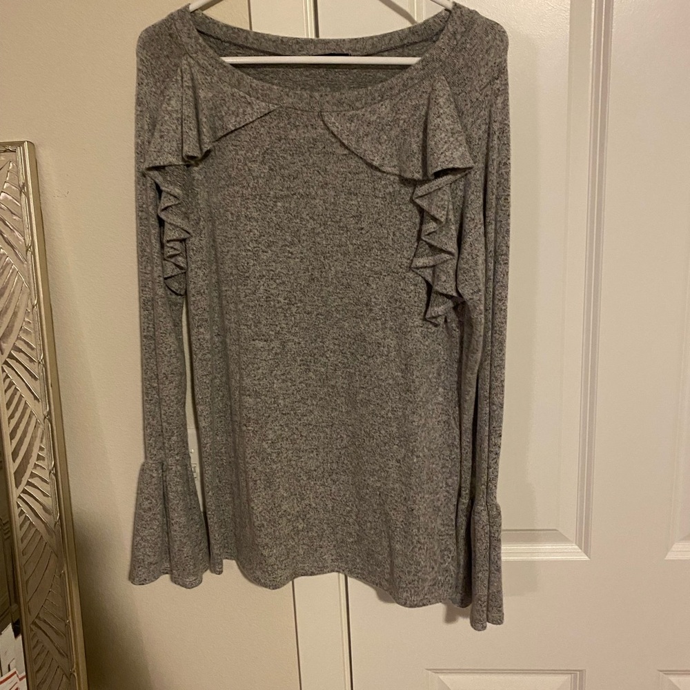 White Birch Feminine Grey Ruffle Lightweight Sweater - Picture 2 of 3
